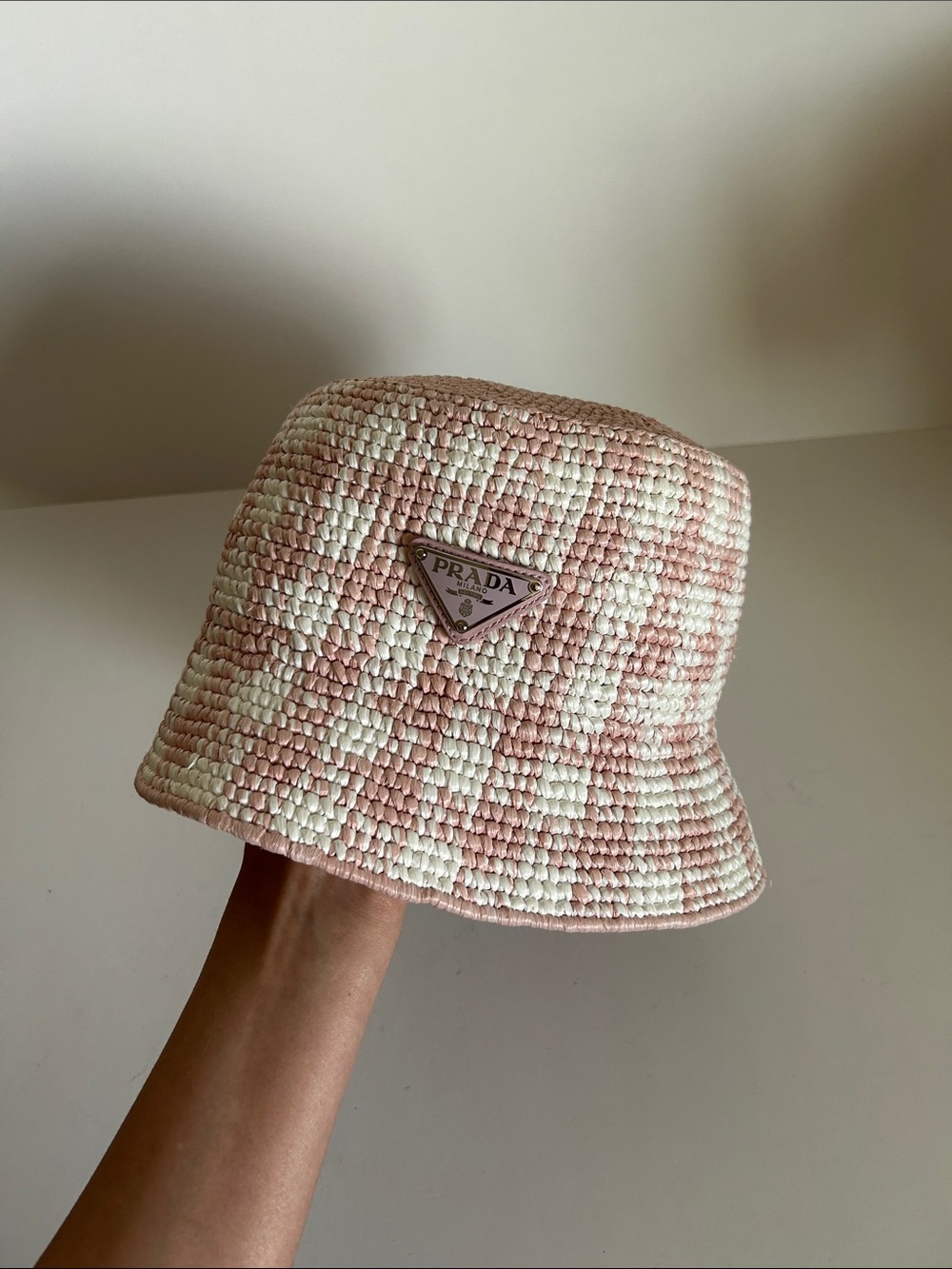 Prada Pink & White Checkerboard Bucket Hat